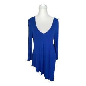Cable & Gauge Asymmetrical Tunic Top Cobalt Blue Long Sleeve Hi-Low Hem Size L